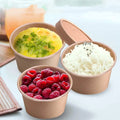 Customized Disposable Takeaway Salad Round Coating Kraft Paper Salad Bowl with Plastic Lid