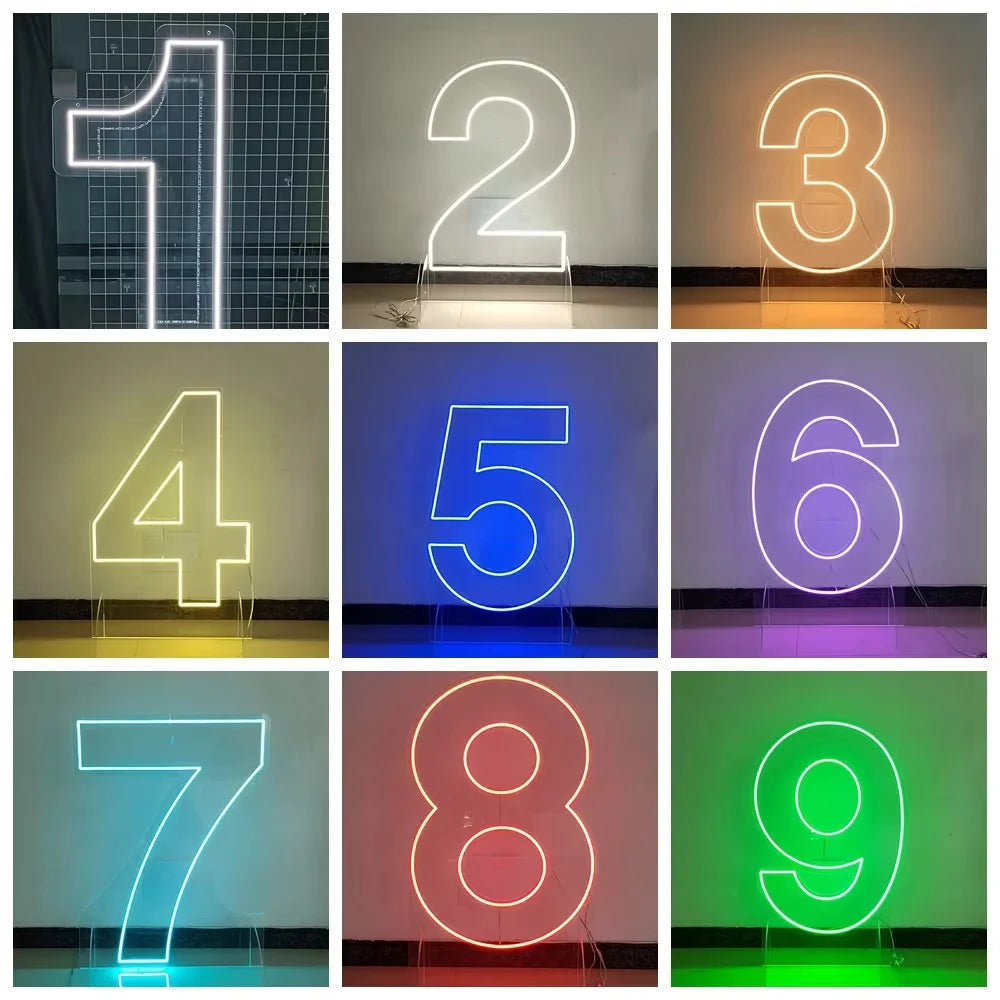 Free Design Drop Shipping NO MOQ Custom Big Size Free Standing up Number Neon Light Signs LED Flex Neon for Own Standing