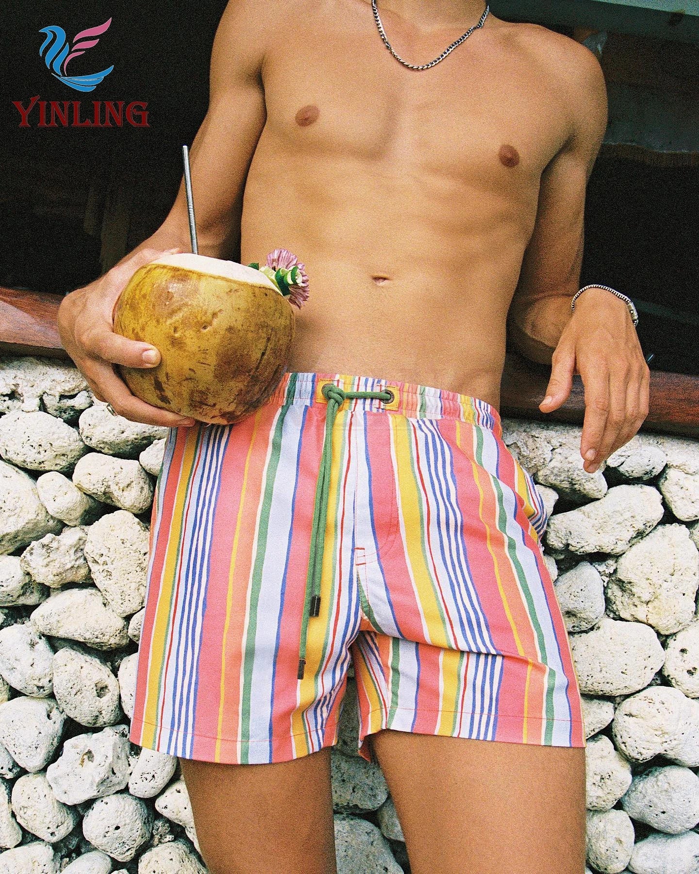 Factory Price Swimming Shorts Striped Print Boardshorts Beach Shorts
