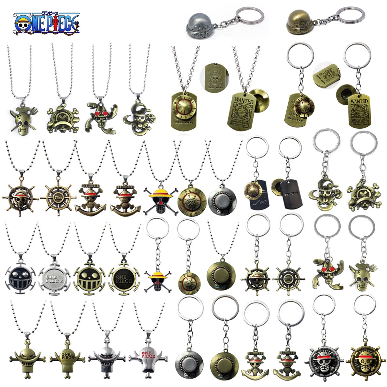 40 Kinds Hot Sale Metal 3D Anime One Pieces Luffy Zoro Necklace Cartoon Keychain Key Chain