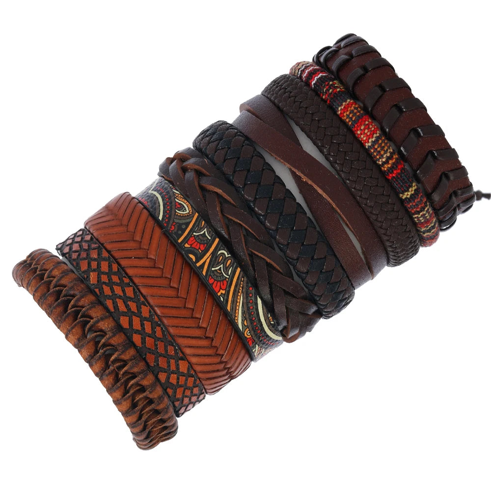 10pcs Vintage Leather Bracelet Fashionable Jewelry Wholesale Handmade Cheap Wrap Bracelet for Men Women
