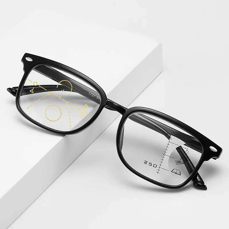 New Fashion Vintage Progressive Multifocal Blue Light Blocking Square Lightweight Full-Frame Oval Men Women Adjustable Reading