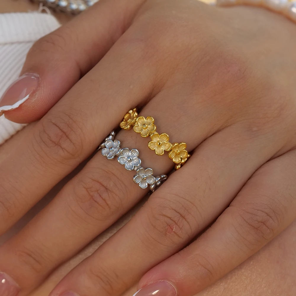 Delicate Jewelry 18K Gold Plated Stainless Steel Dainty Irregular Flower Stacking Opening Ring for Women