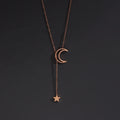 Korean Style Rose Gold Stainless Steel Moon & Star Tassel Thin Chain Minimalist Dangle Necklace