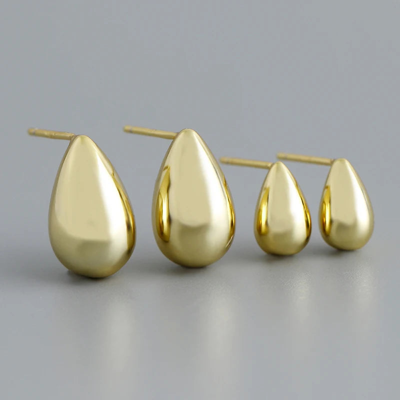 Luxury 925 Sterling Silver Large Water Drop Stud Earrings Minimalist Punk European Trend Party Jewelry Gold Plating for Weddings