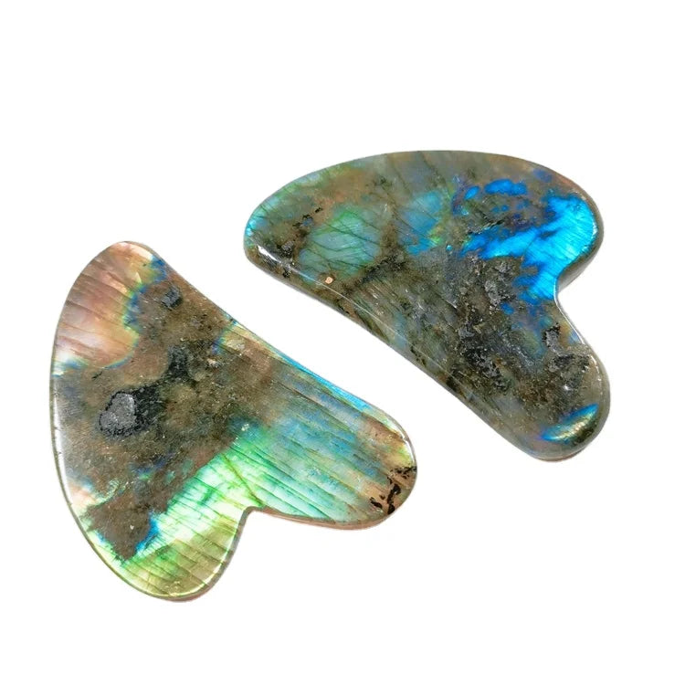 HZ 100% Natural Rose Quartz Face Crystal Scraper Blue Labradorite Facial Guasha Massage Labradorite Gua Sha Stone Tools