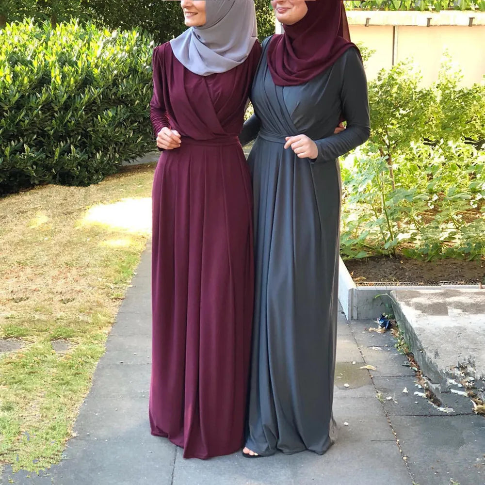 Women's Long Cardigan Abaya Dress Turkey-style Polyester Islamic Robe with Prayer Belt Dubai-inspired Maxi for Eid Middle East