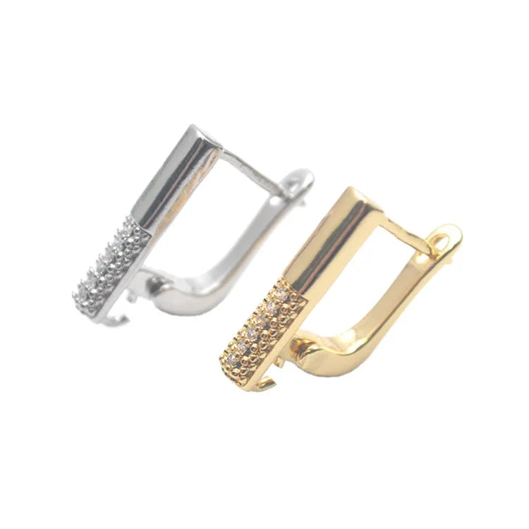 Wholesale Nickel Free 18K Gold Silver Plated CZ Pave Rectangle Earring Clasps Hooks for Jewelry Earring Making
