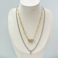 Stainless Steel Waterproof Paper Clip Chain Jewelry 18k Gold Plated Full Zircon Circle Necklace Women YF3823