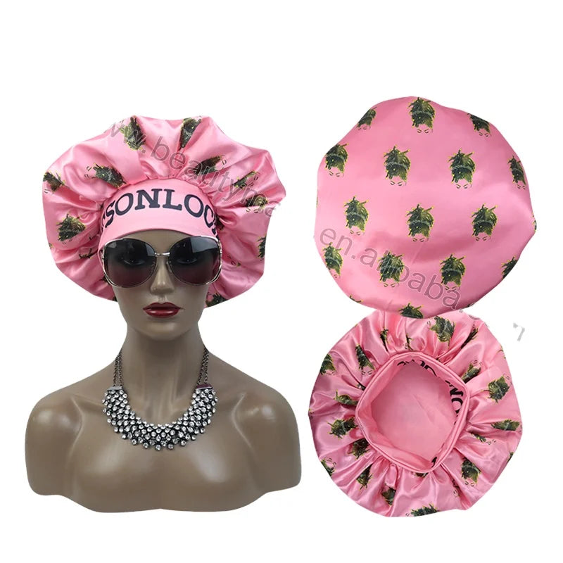 Custom Logo New Popular Double Layer Satin Hair Bonnet Pattern Satin Hair Bonnet With Long Band