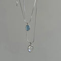 Beautiful Snake Chain Blue Natural Stone Pendant Necklace Delicate S925 Silver Necklace for Girls