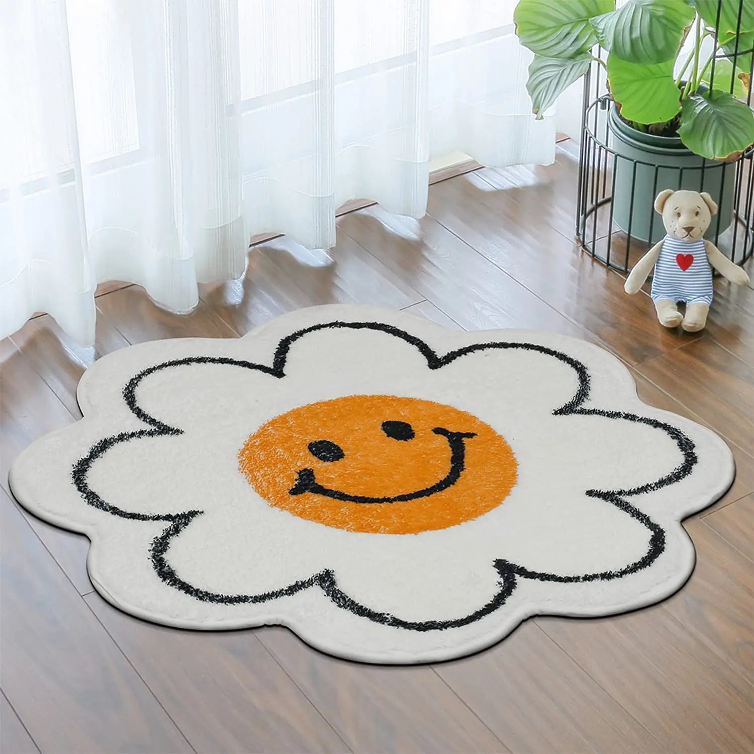 Smiley Face Rug Sunflower Rug Cute Bath Mat Bathroom Decoration Absorbent Bathtub Mat Super Soft and Fluffy Mat Machine Washable