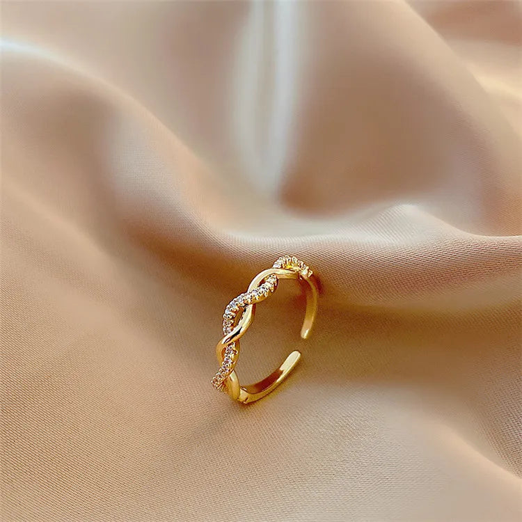 HOVANCI Wholesale Zirconia Adjustable Gold Plated Wave Ring Niche Design Opening Lovely Ring Women Jewelry