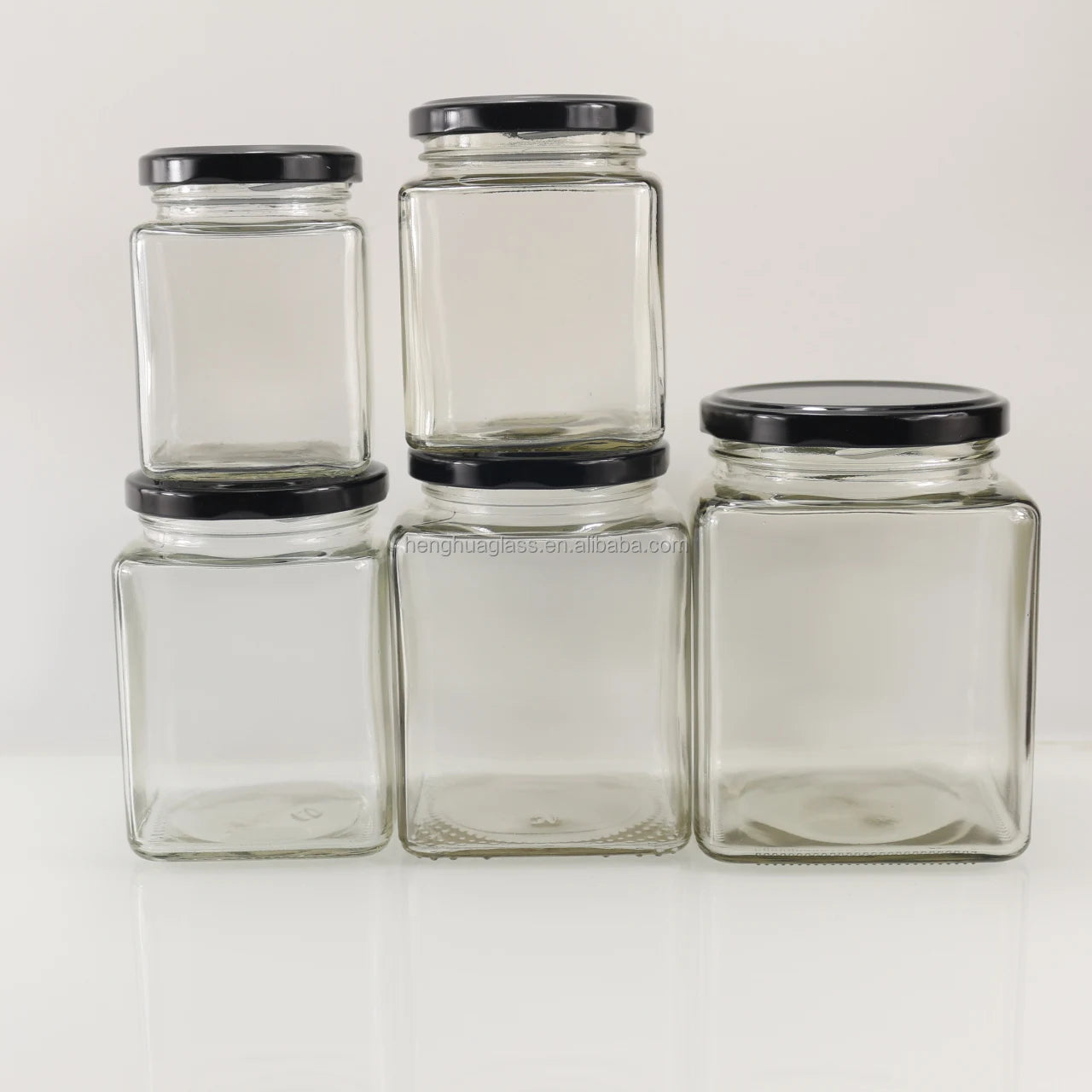 Cheap 200ml 280ml 380ml 500ml 730ml square Glass Jars Pickle Packing Jar Food Storage Chili Oil Jam Honey Jar with  Metal Lid