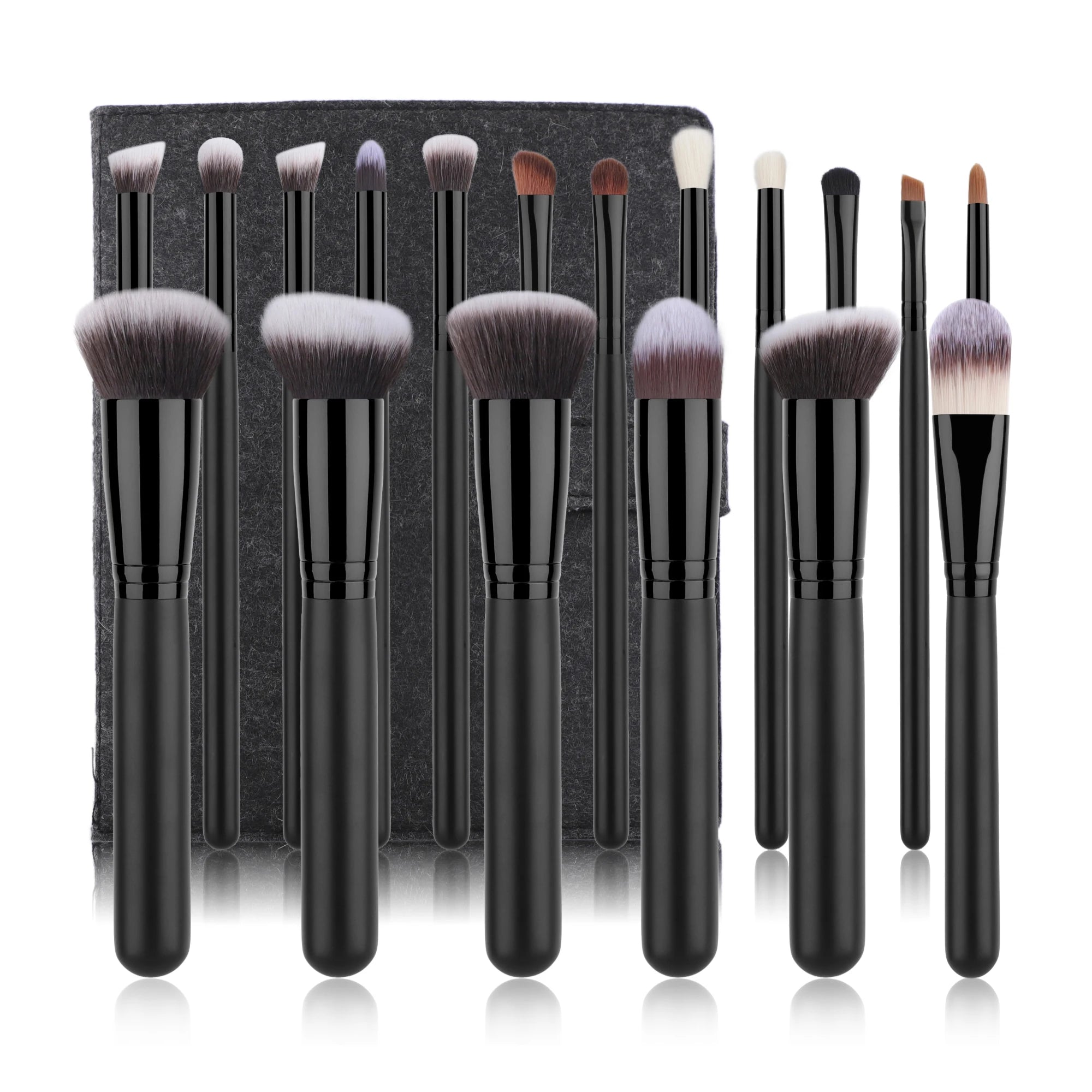 HMU Rich Stock 18pcs Black Make up Brushes Vegan Synthetic Hair Wood Handle Custom Private Label Cosmetics Makeup Brush Set