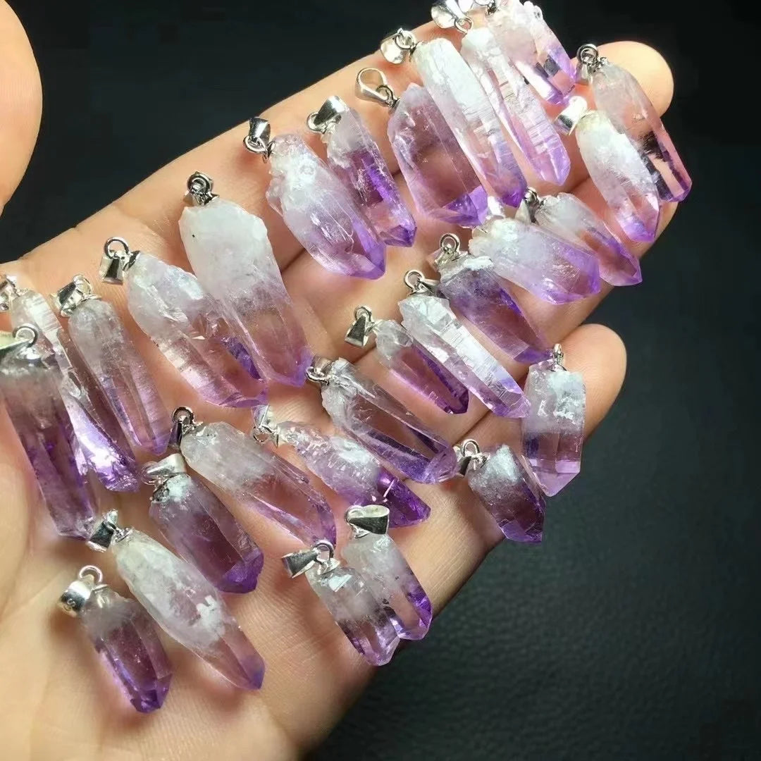 Hand Made Healing Crystal Stones Natural VareCruz Amethyst Sterling Silver 925 Pendant