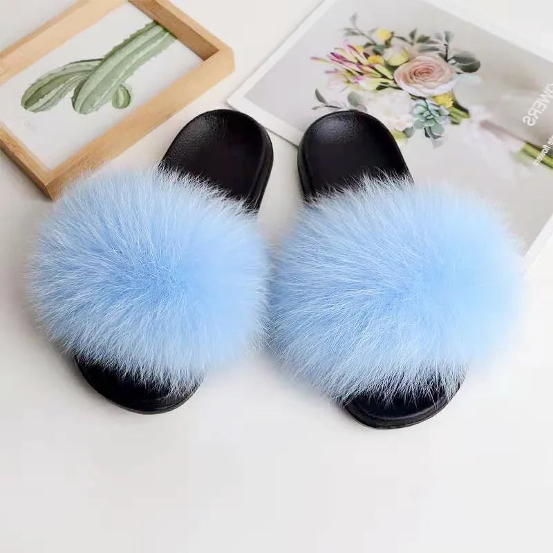 Custom Designer Superior Real Fox Fur Lightweight Breathable Outdoor Slides Sandal for Women Anti-Slippery Spring Summer Autumn
