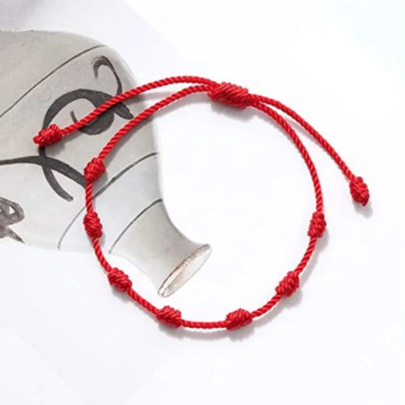 Simple Handmade Knitting 7 Knots Red Rope Bracelets Versatile Geometric Red Lucky Bracelet for Women Men Graduation Presents