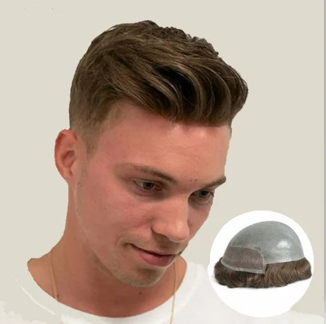 Longfor BMEIYI Men's High Quality Indian Remy Human Hair Toupee with Lace BIO Base Hair Extensions