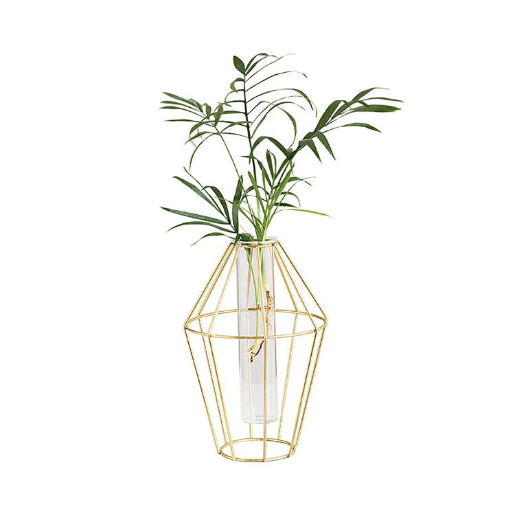 Nordic Pastoral Style Wrought Iron Vase Hydroponic Flower Geometric Design Powder Coated for Home & Garden Use