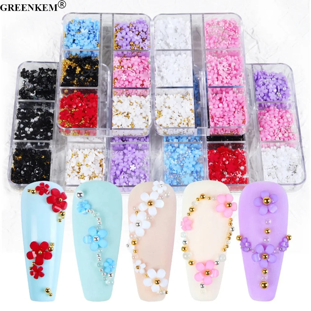 2025 Nail Art Flower Bead Pearl Design Kawaii 3D Charms Manicure Resin Nail Charms Acrylic Flowers Nail Art Charms
