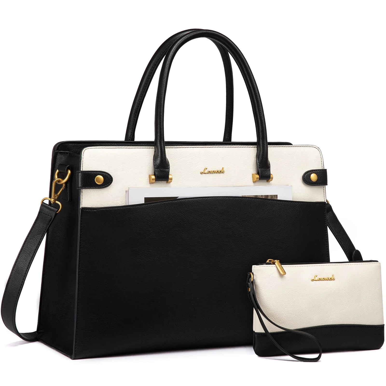 LOVEVOOK  15.6 in Vintage Waterproof Laptop Bag Business Office Shoulder Handbag Purse Laptop Leather Tote Bag for Women Work
