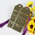 Purple Tassel Wedding Bookmark Tag DIY Acrylic Name Tags with Engraved Text Rectangular Shape Mirror Music Style for Birthdays