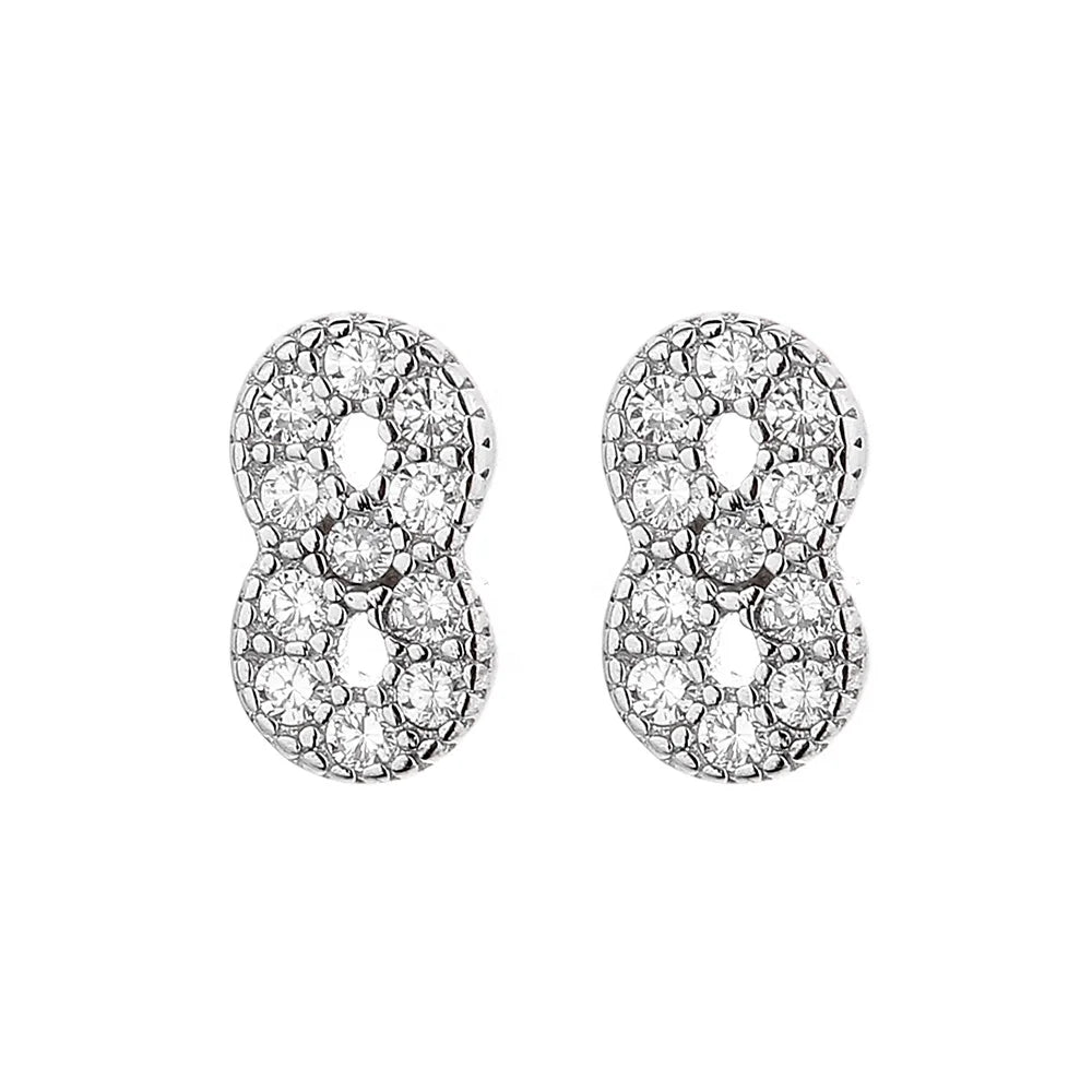Fashion Women Number 8 Stud Earrings 925 Silver Earring Colorful Zircon
