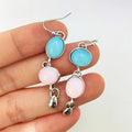 Factory Direct Sale Asymmetric Dangle Earrings Oval Cabs Pink Blue Quartz Silver Plated Hook Earrings Ladies Jewelry for Sale