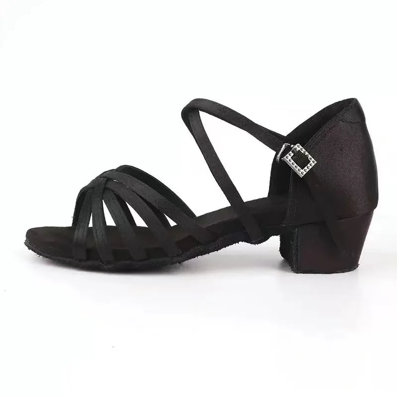 Classic Strap Black Salsa Latin Dance Shoes Flexible Ballroom Dancing Shoes with 3.5cm Heel for Girls