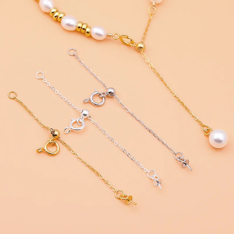 Pearl Pinch Chain 925 Sterling Silver Adjustable Silicone Bead Extension Chain for Bracelet Making Wholesale