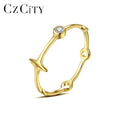 CZCITY Lady Star 14K Silver 925 Jewelry Wedding Cubic Zirconia Pave Trendy S925 Diamond Thin Gold Ring