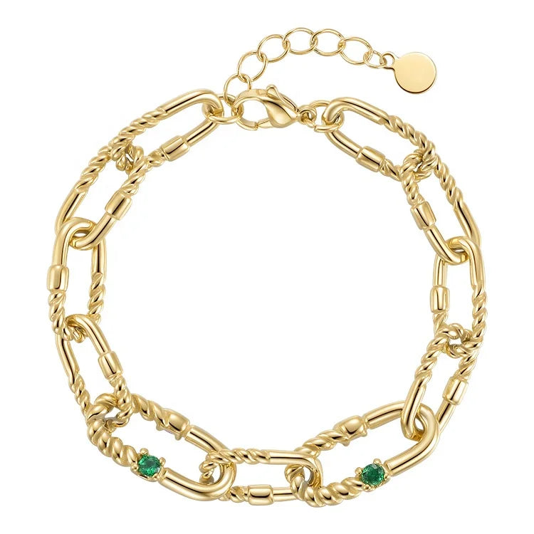 High Quality 14K Gold Plated Stainless Steel Jewelry Twist Chain Color Zircon Accessories Bracelet B212261