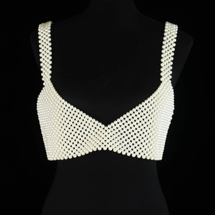 N-135 Wholesale Fashion Women Sexy Performance Body Jewelry Handmade Woven Pearl Bra Vest Body Chain