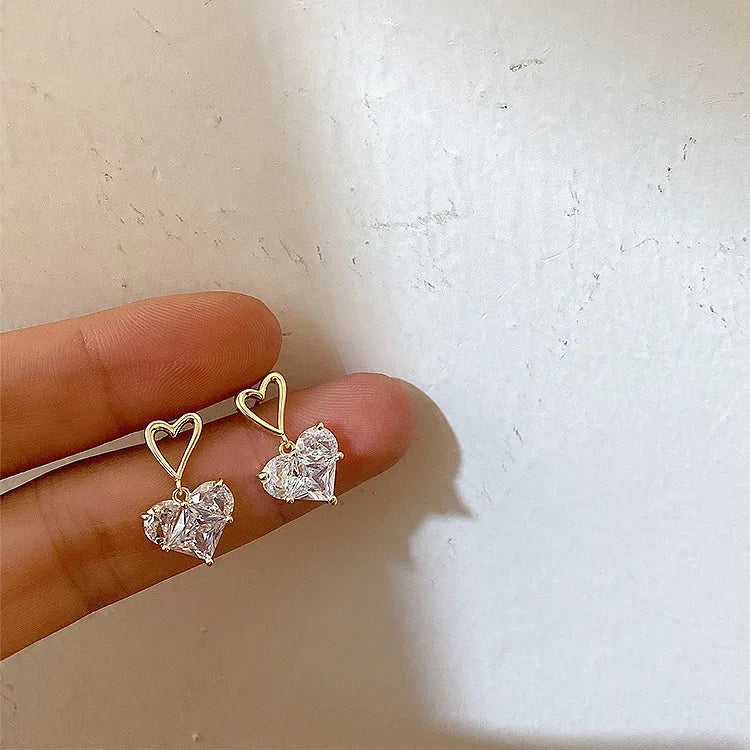 HOVANCI 3 Unique Design Fashion 18K Gold Plated Hearth Shape Zircon Diamond Earrings Jewelry 2021