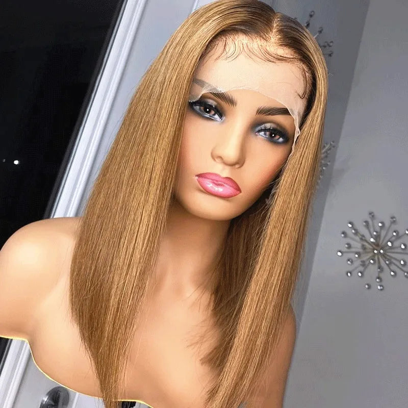 Bob Wig Ombre Honey Blonde Colour Straight Pre Plucked Human Hair Lace Front Wigs for Black Women