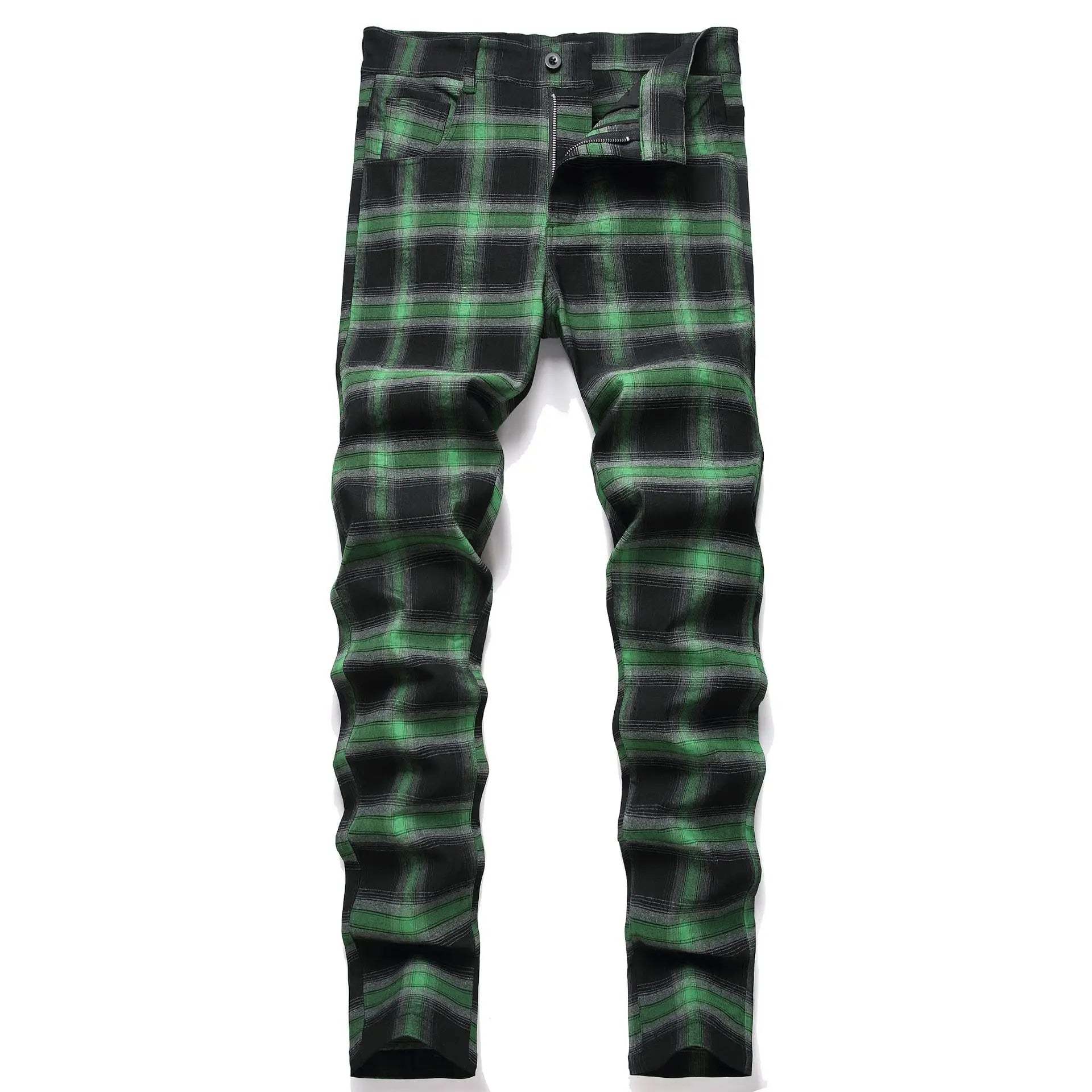 Men's Plus Size Mid Waist Chino Trousers Business Casual Slim Fit Straight Plaid Zipper Fly Flat Street Style Leisure Pants