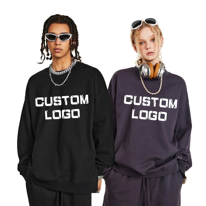 440GSM High Quality Streetwear OEM French Terry Pullover Plain Blank Customized Logo Supported Cotton Crew Neck Sweatshirt