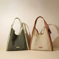 Quiet Luxury Linen & Leather Tote Bag | Minimalist Niche Designer Slouchy Hobo | Large Capacity French Chic Shoulder Bag