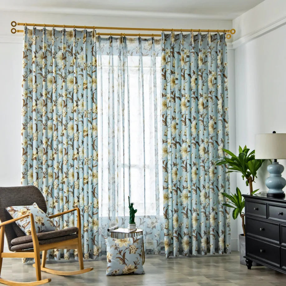 Wholesale Fancy Floral Printed Curtains American-style Flowers Curtain Blackout Drapes for Living Room and Bedroom 52*96 Inch