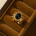 Multi Layer Stainless Steel Ring 18K Gold-plated Obsidian Stone Ring Opening Adjustable Ring for Women