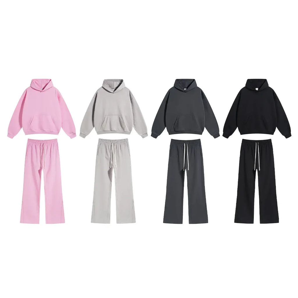 New Men Tracksuit High Quality Heavyweight Men's Two Piece Hoodie Sweatpants Set Wide Leg Jogger Pants Eco-Friendly Breathable