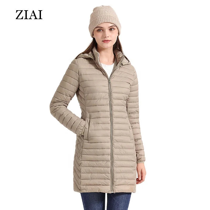 Wholesale Fashion Women Waterproof Mid-length Slim Puffer Coat Shiny Puffer Jacket Removable Lightweight Puffer Coat