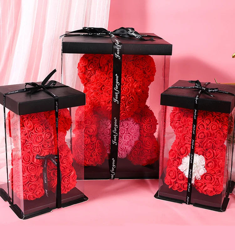 H05357  Valentine's Day Gift Teddy Rose Bear 25 cm Teddy Rose Bear Gift Box Foam Rose  Rose Flower Bear for Decoration