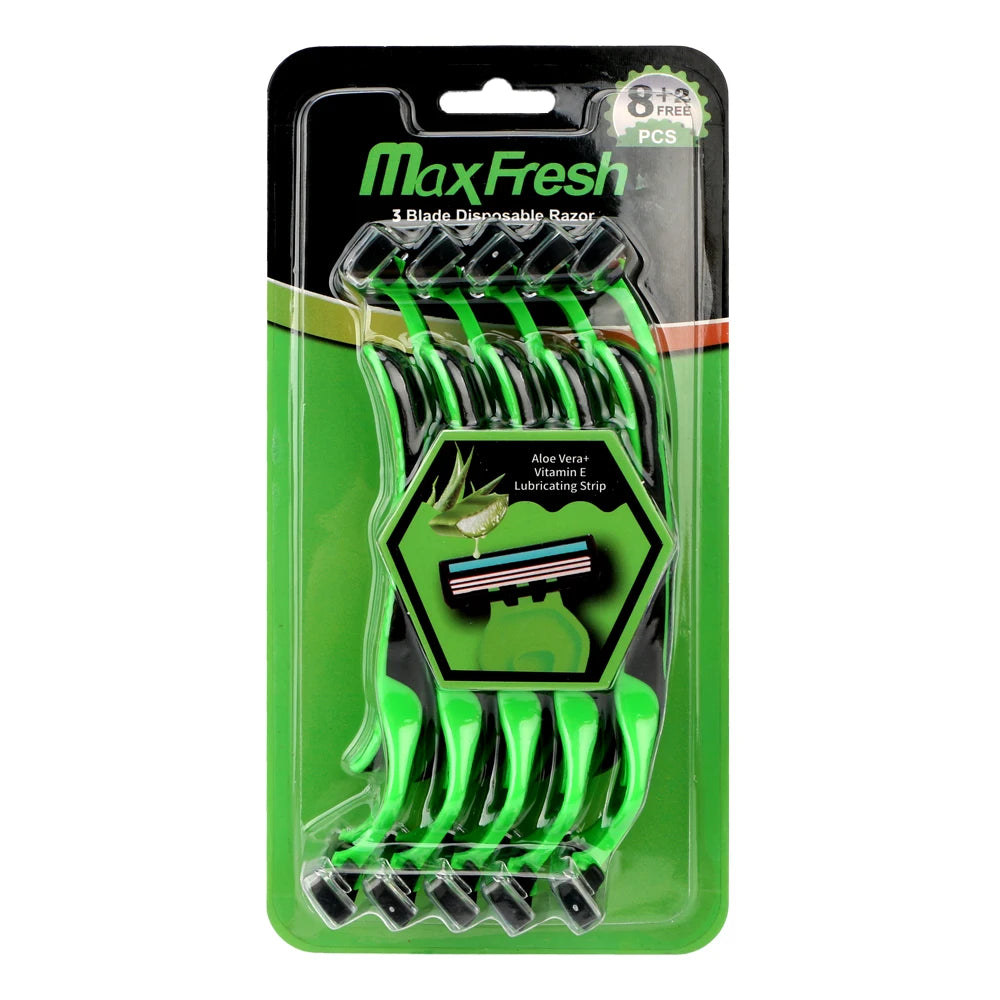 Men Shave Razor 10pcs Pack Triple Stainless Steel Blade With Vitamin E Lubricant Strip Pivoting Head Disposable