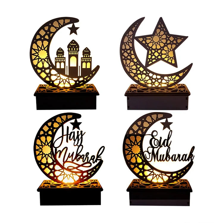 Tailai Handmade 3D LED Ramadan Muslim Wood Crafts Gift Set DIY EID Home Decoration Lights for Promotional Party Supplies