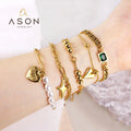 Ason Fashion Jewelry Minimalist Custom Charm Bracelet Stainless Steel 18K Gold Plated Jewellery Valentines Womens Bracelet