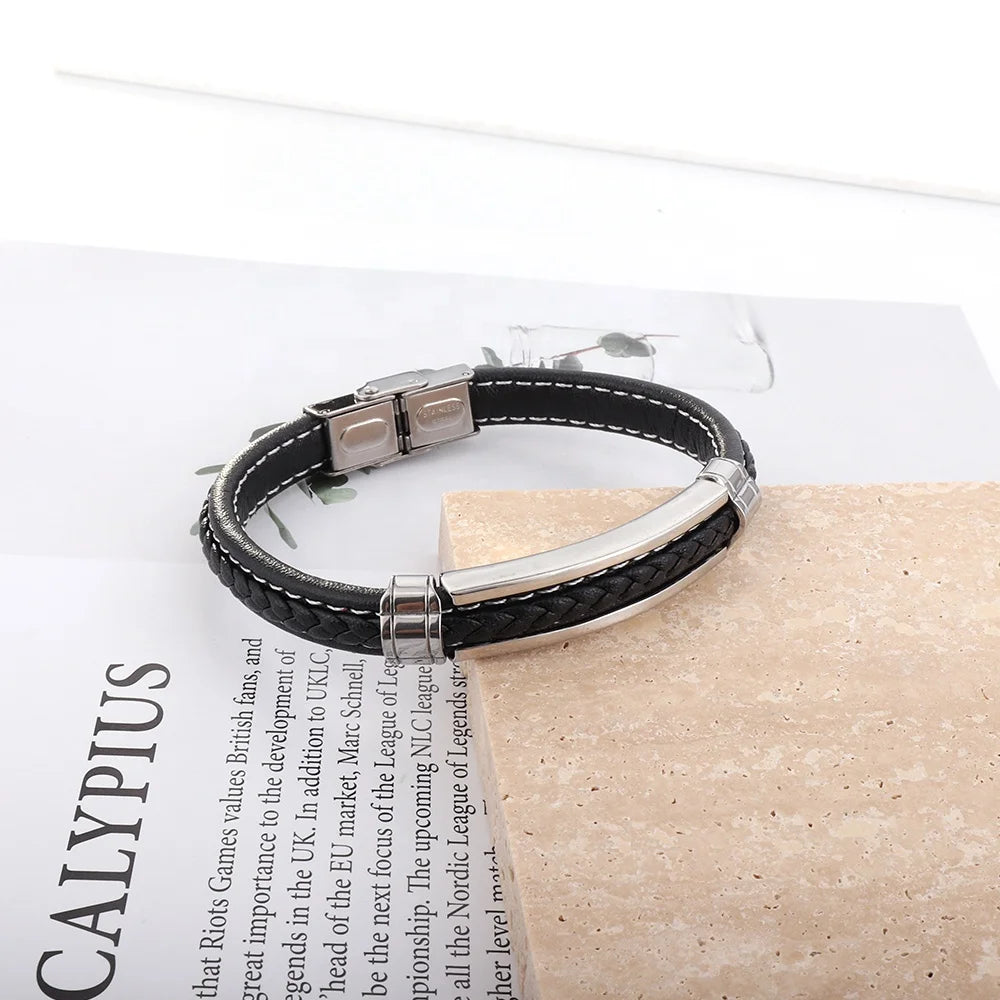 Simple Multicolor Leather Soft Bracelet Stainless Steel Bracelet for Men and Women