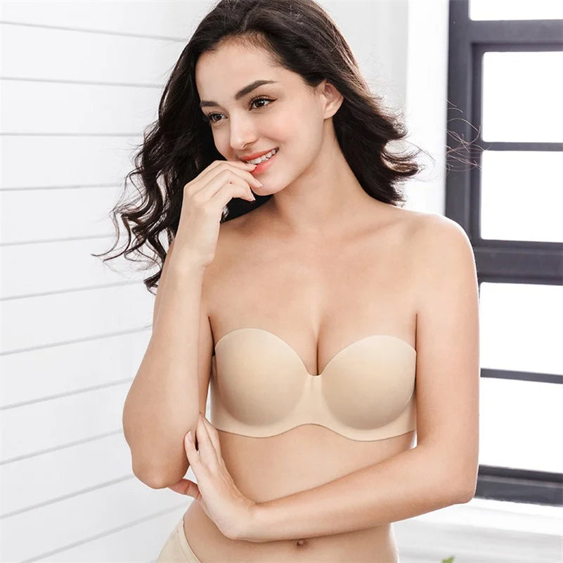 Women's Sexy One-Piece Strapless Wedding Dress Bra Invisible Seamless with Non-Slip Silicone