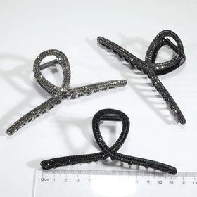 11.5cm Black Rhinestone Hair Clutches Simple Hair Claw Clip for Women